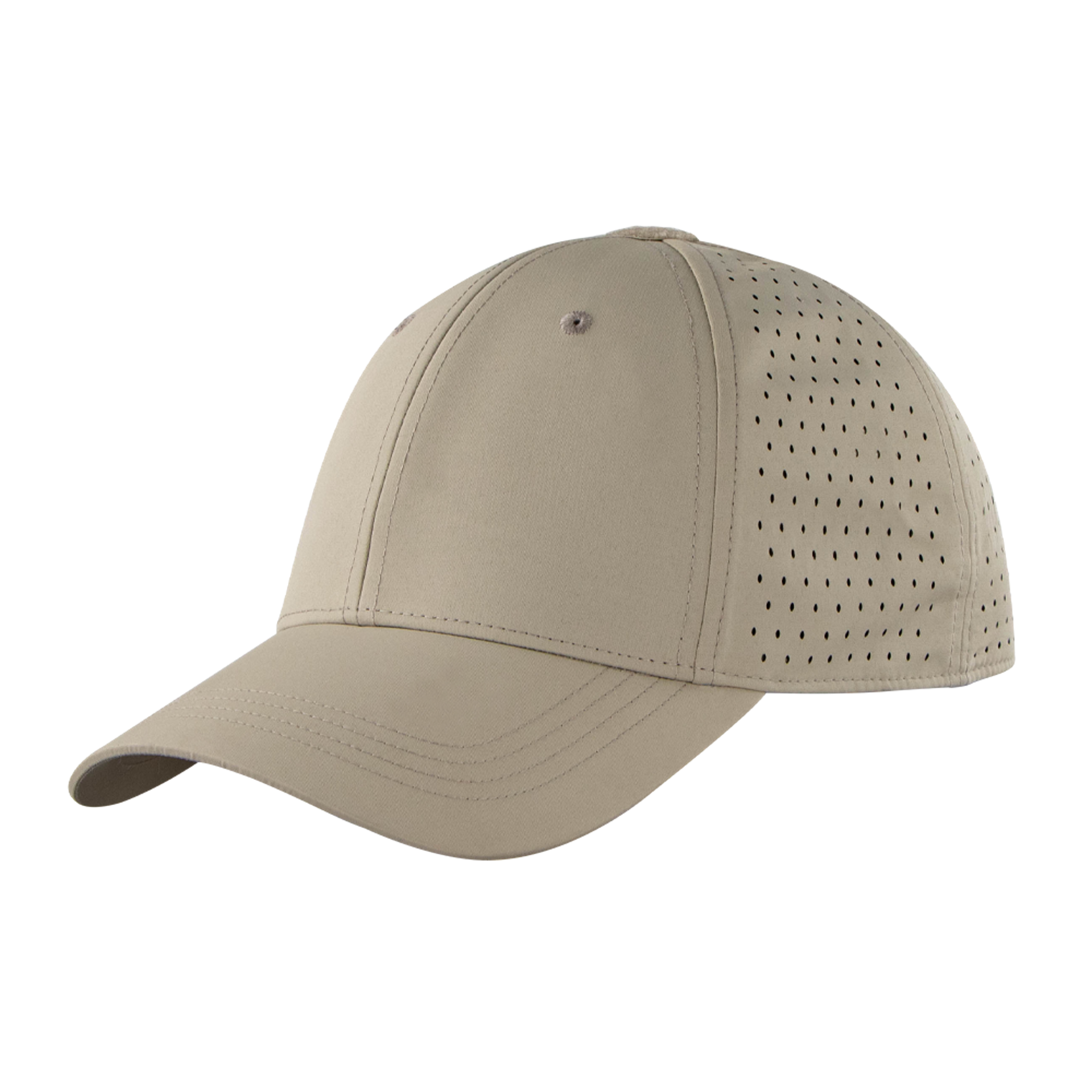Condor HydroFit Team Mesh Cap in khaki, featuring perforated side panels for ventilation, displayed on a plain white background.