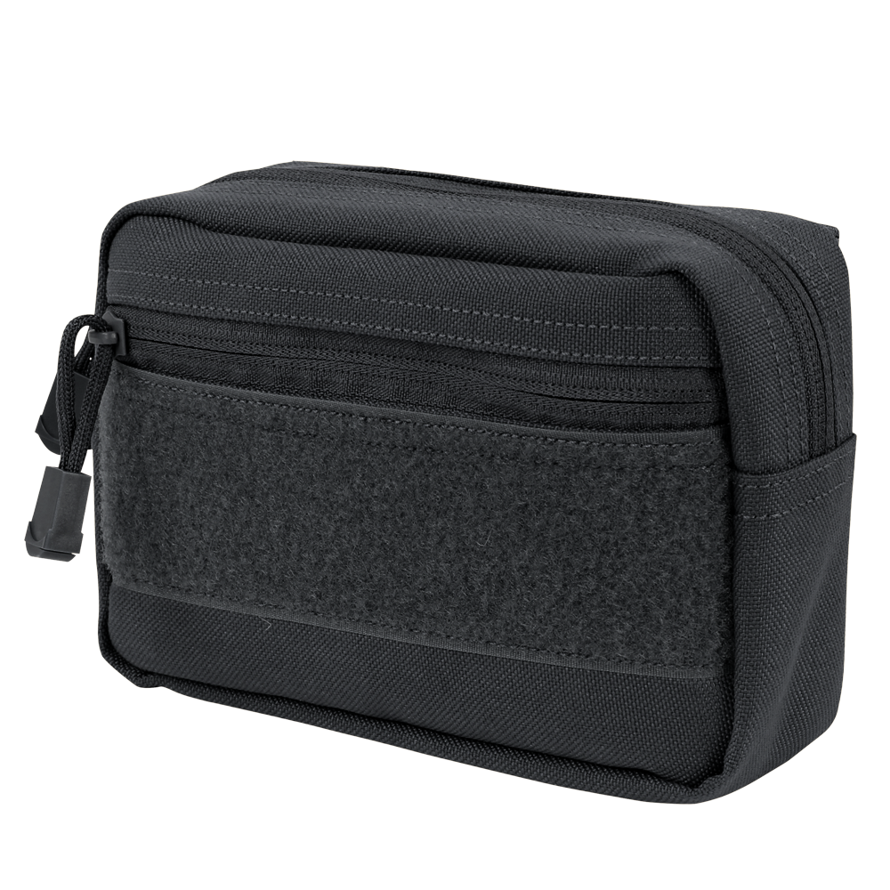 The Condor Compact Utility Pouch is a black rectangular zippered pouch featuring a front zip pocket and textured panel—ideal for EDC or keeping essentials organized at the range.