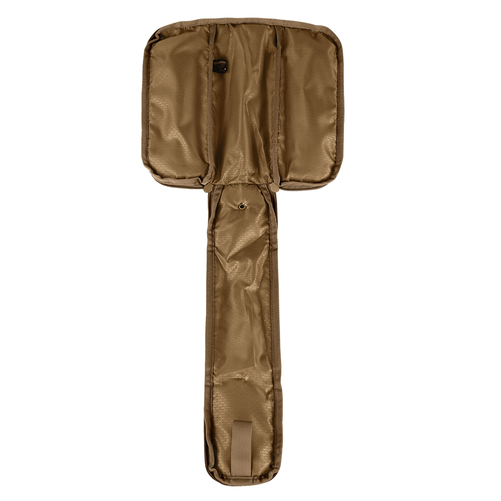The Condor Field Pouch | SALE is a brown, rectangular fabric travel case shown open and empty, featuring multiple compartments and a button closure.