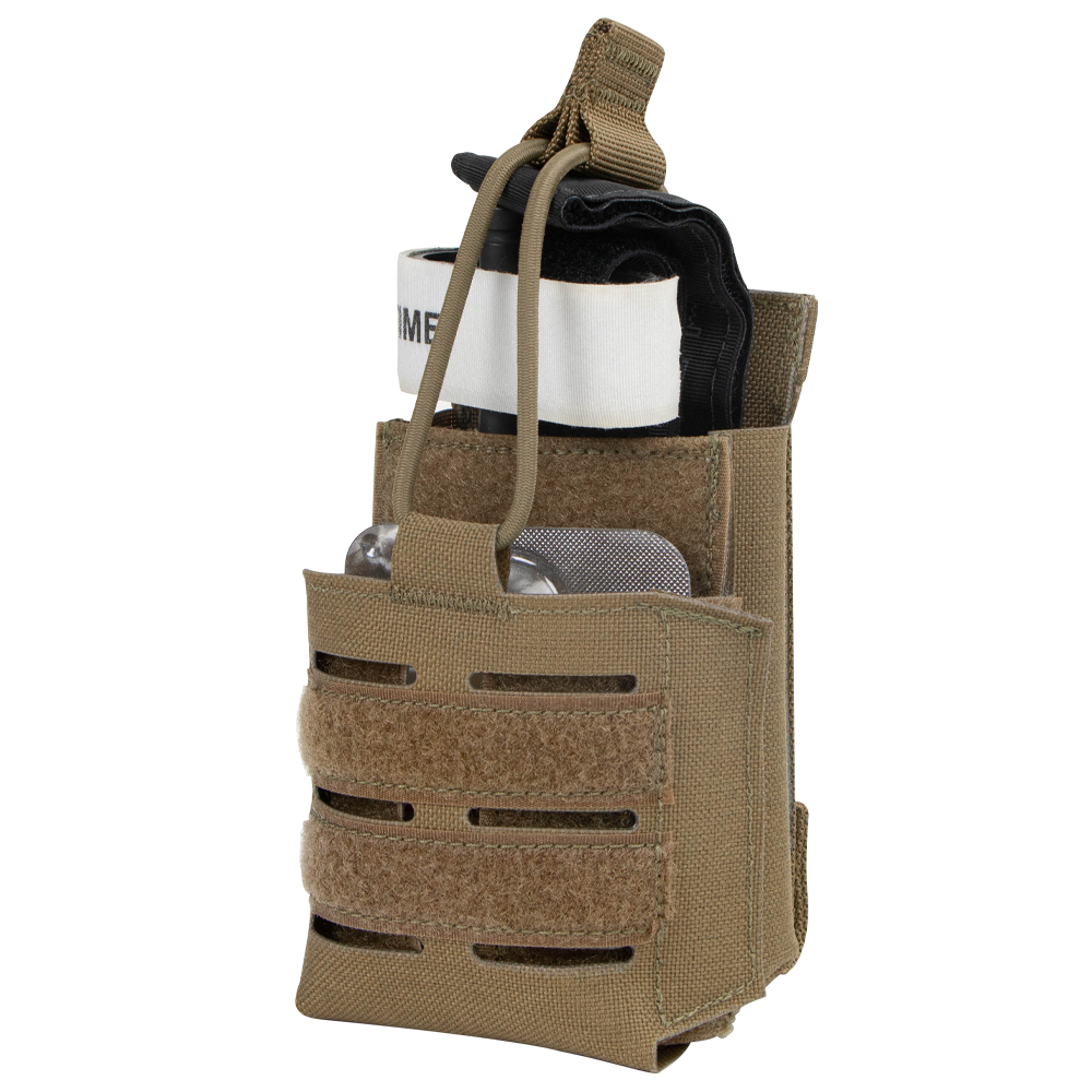 The Condor Narcan Pouch is a tan tactical pouch for attaching to gear or vests, holding Narcan and medical supplies—perfect for military or first responder use.