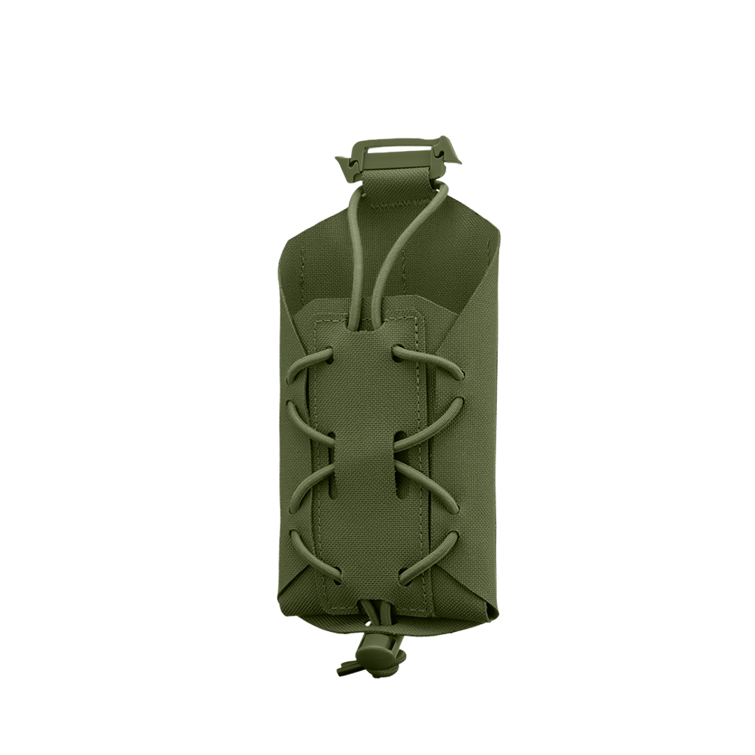 The Condor LACE Phone Pouch in olive green features adjustable bungee cords and a top plastic clip, shown against a plain white background.