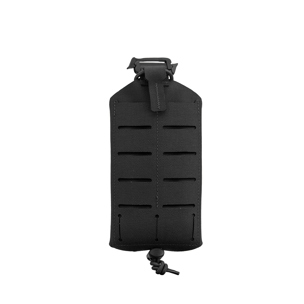 The Condor LACE Phone Pouch, shown on a plain white background, is a black tactical pouch with MOLLE webbing, a top buckle closure, and an adjustable bottom cord.