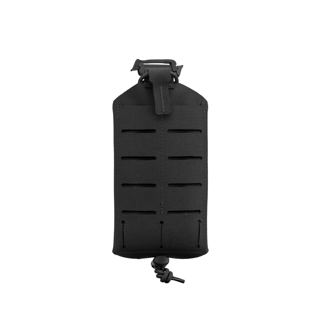 The Condor LACE Phone Pouch, shown on a plain white background, is a black tactical pouch with MOLLE webbing, a top buckle closure, and an adjustable bottom cord.