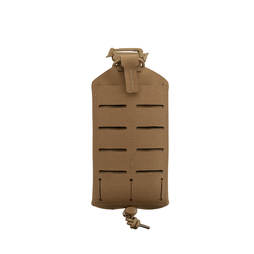 The Condor LACE Phone Pouch is a brown tactical pouch with horizontal slits, a top buckle closure, and a bottom drawstring, shown against a plain white background.