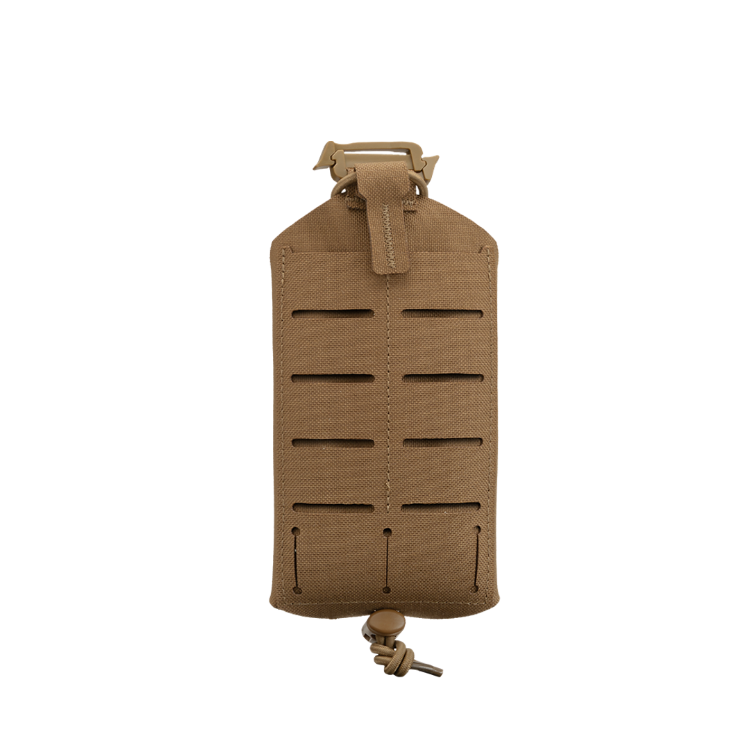 The Condor LACE Phone Pouch is a brown tactical pouch with horizontal slits, a top buckle closure, and a bottom drawstring, shown against a plain white background.