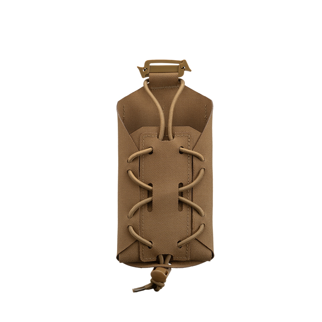 The Condor LACE Phone Pouch in tan features adjustable shock cord lacing for secure storage of phones or similar items, displayed on a plain white background.