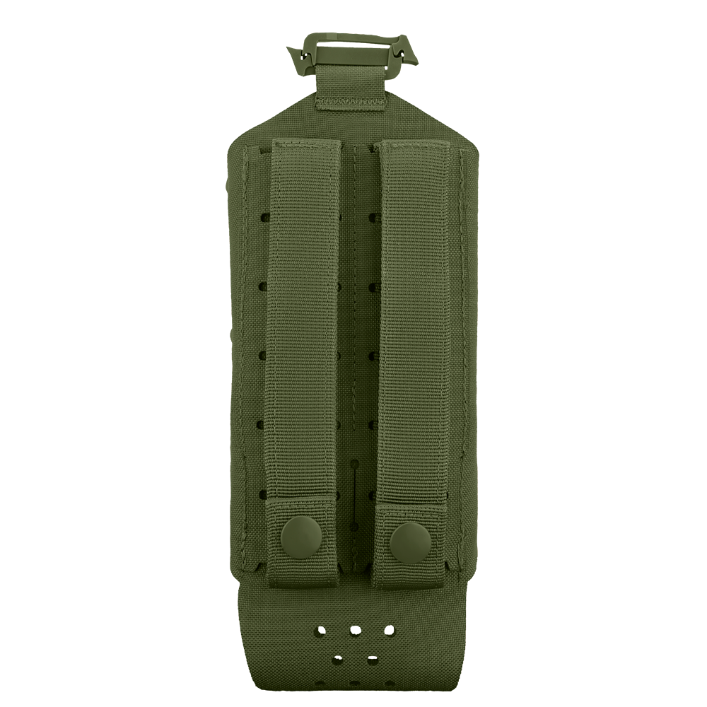 The Condor LACE Everything Pouch is an olive green MOLLE pouch with two vertical straps and snap buttons on the back, designed for easy attachment to compatible gear.