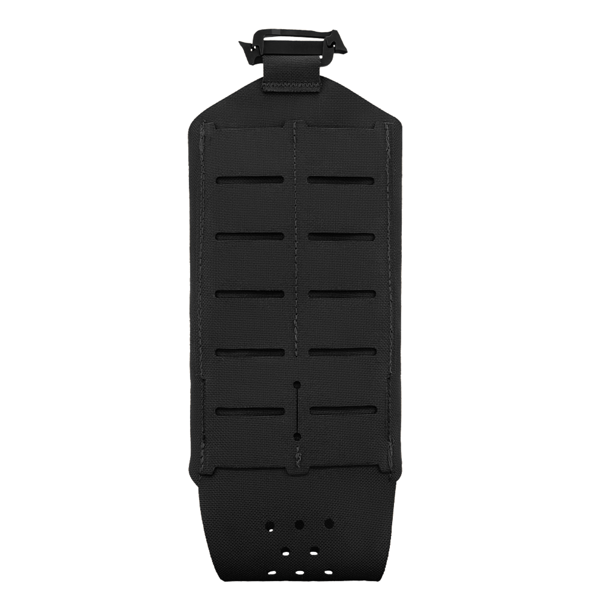 The Condor LACE Everything Pouch is a black tactical vest panel with horizontal slits and a top buckle, designed for modular gear attachment.