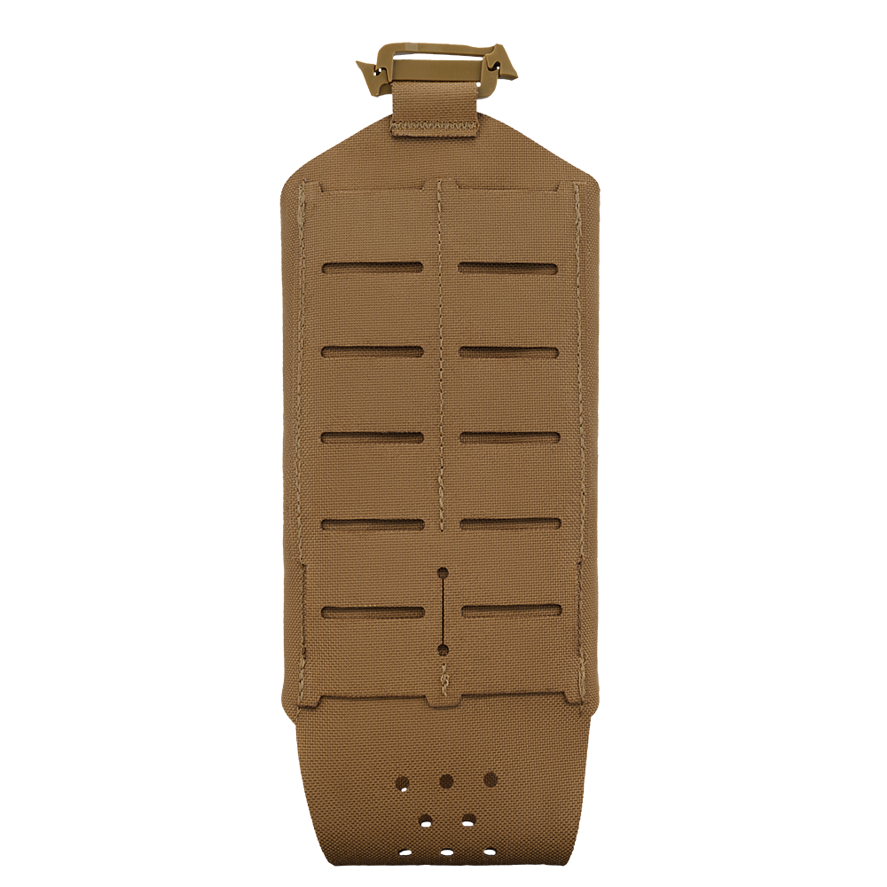 The Condor LACE Everything Pouch is a tan tactical MOLLE panel featuring horizontal slits and a top buckle for secure gear attachment and customizable modular organization.