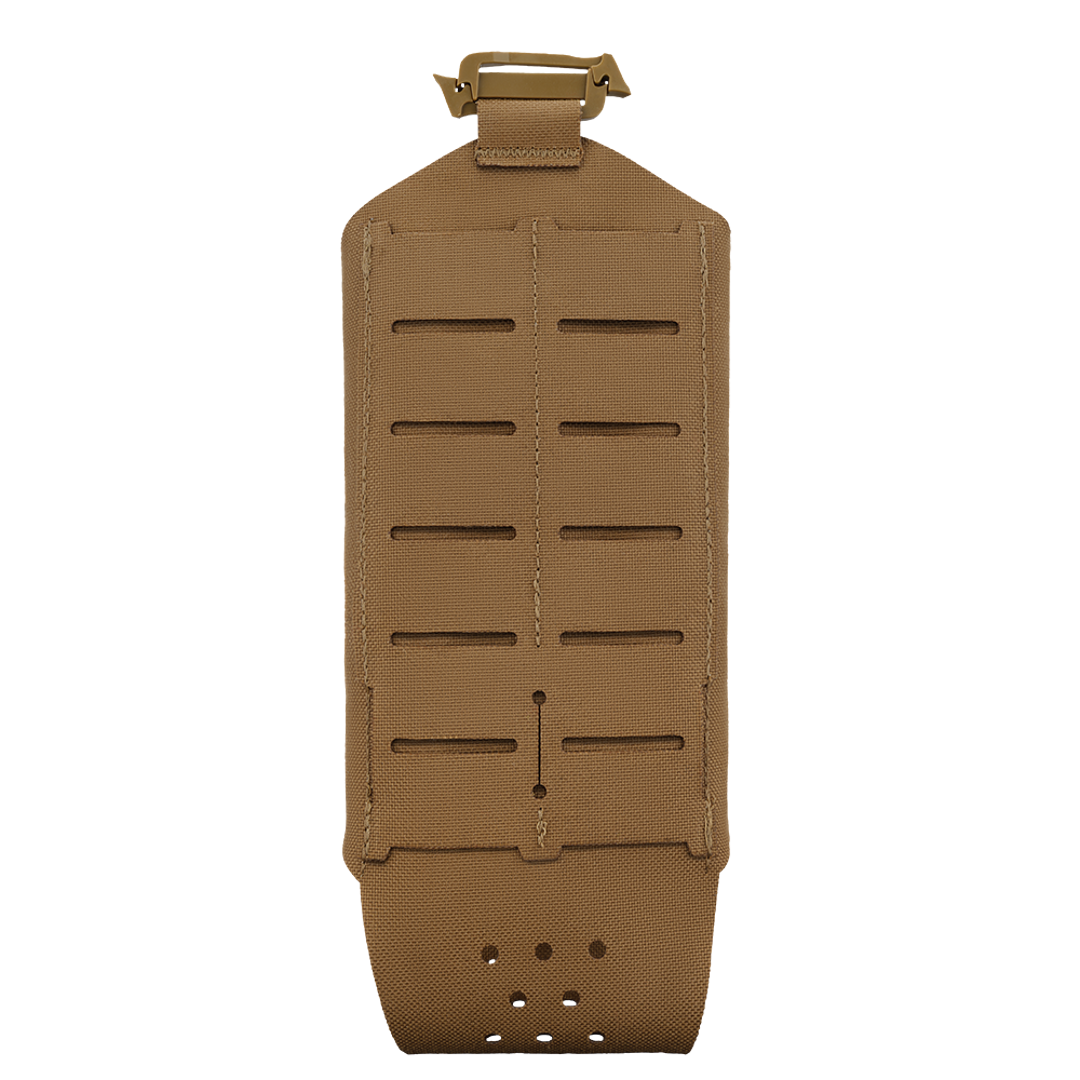 The Condor LACE Everything Pouch is a tan tactical MOLLE panel featuring horizontal slits and a top buckle for secure gear attachment and customizable modular organization.