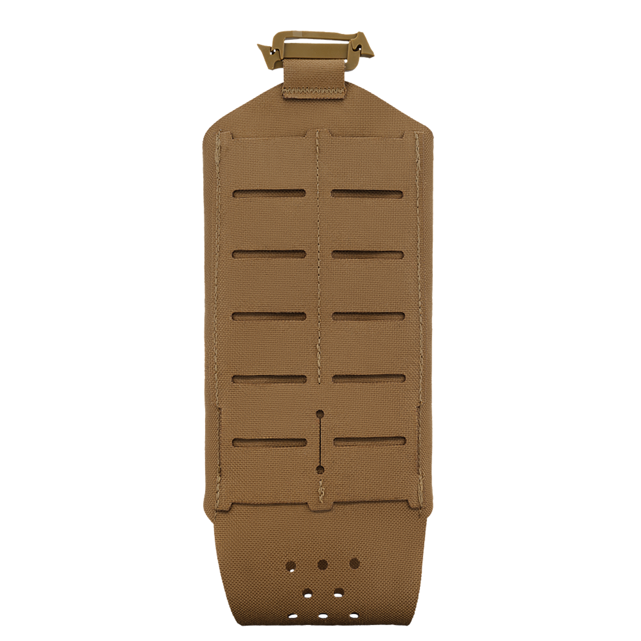 The Condor LACE Everything Pouch features a tan tactical panel with horizontal slits and an attachment buckle, designed for modular accessory mounting.
