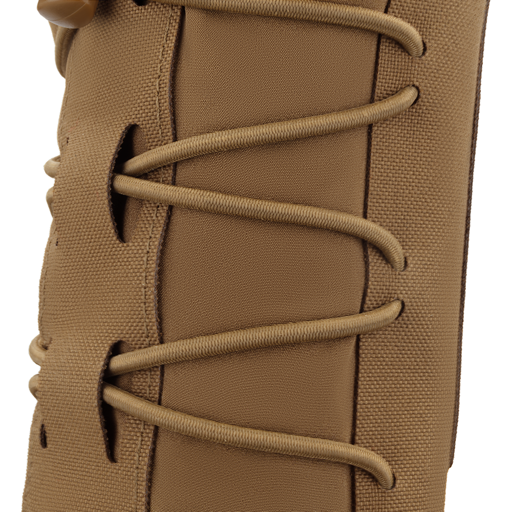 Close-up of the Condor LACE Everything Pouch in brown fabric, featuring tan cord lacing threaded through eyelets.