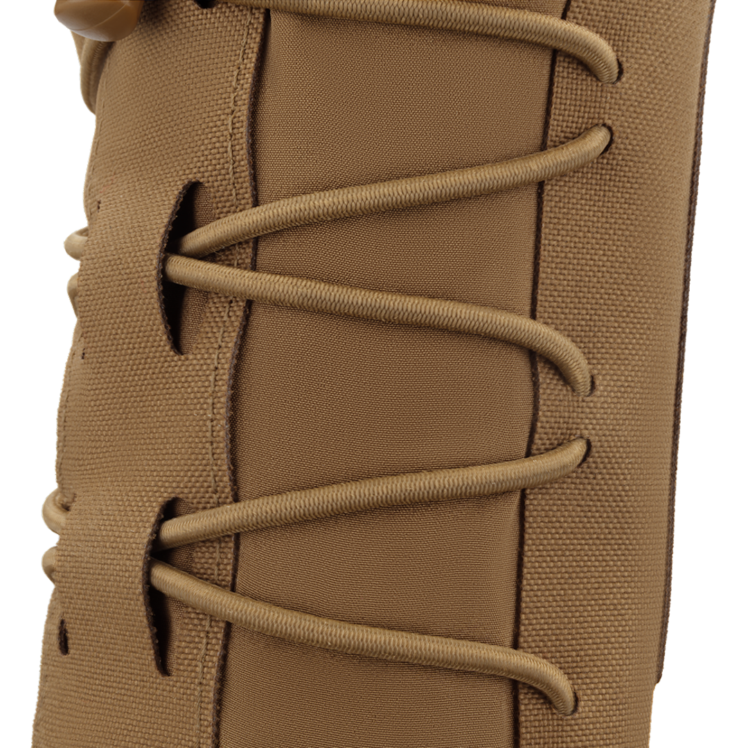 Close-up of the Condor LACE Everything Pouch in brown fabric, featuring tan cord lacing threaded through eyelets.