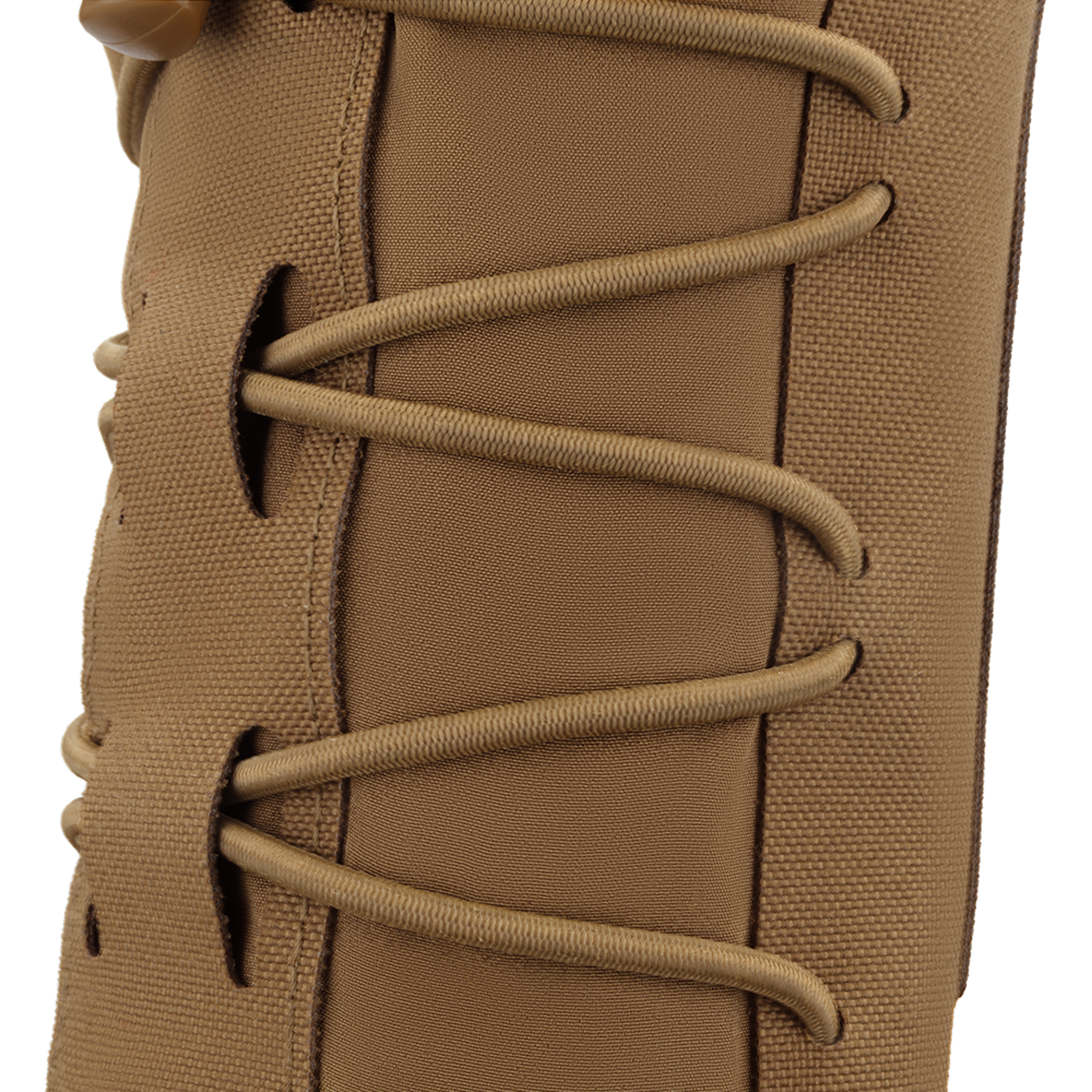 Close-up of the Condor LACE Everything Pouch in tan, featuring brown shoelaces crisscrossed through eyelets.