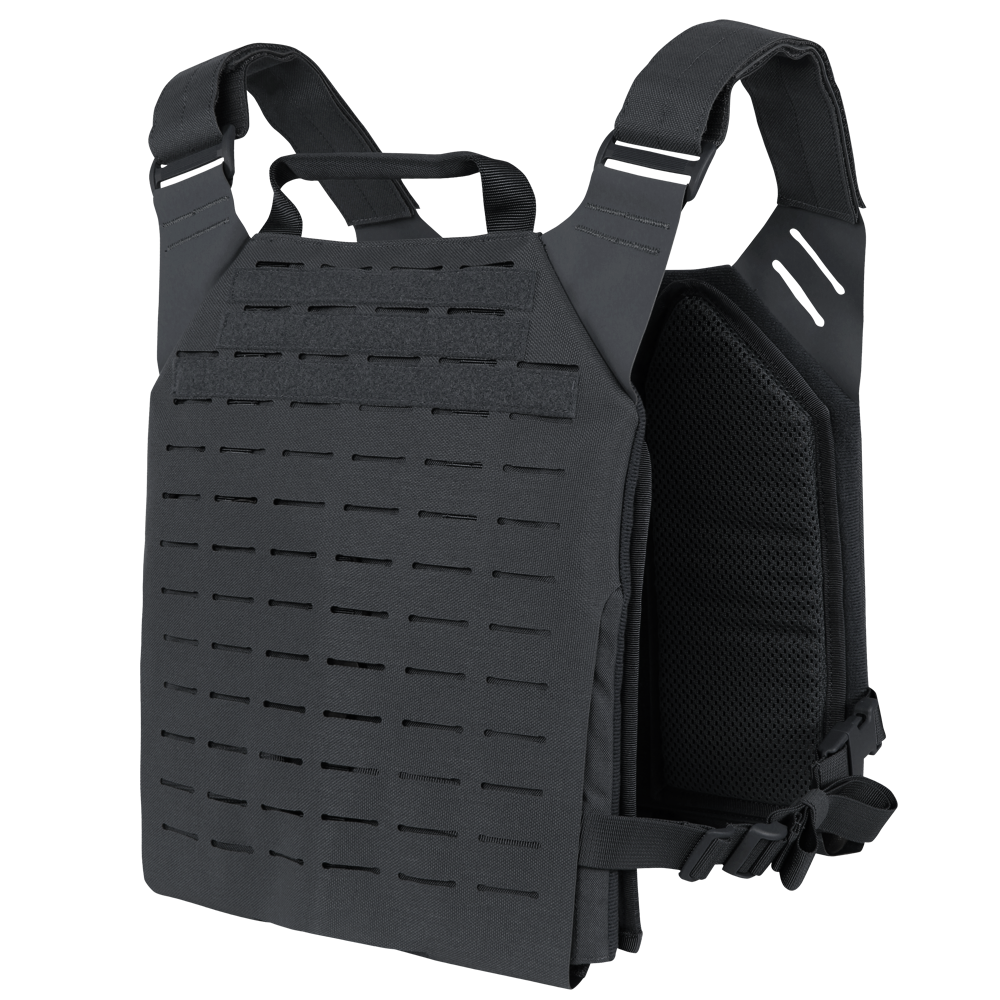 The Condor Elite LCS Vanquish Plate Carrier by Condor features adjustable shoulder and side straps plus laser-cut MOLLE slots, offering law enforcement and first responders reliable protection and versatility.