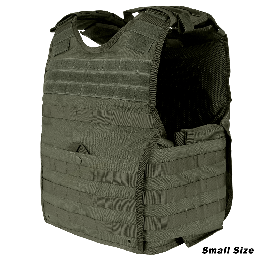 Condor EXO Plate Carrier Gen II in Ranger Green, featuring MOLLE webbing and adjustable shoulder straps, displayed on a white background. Small Size indicated at the bottom right corner.
