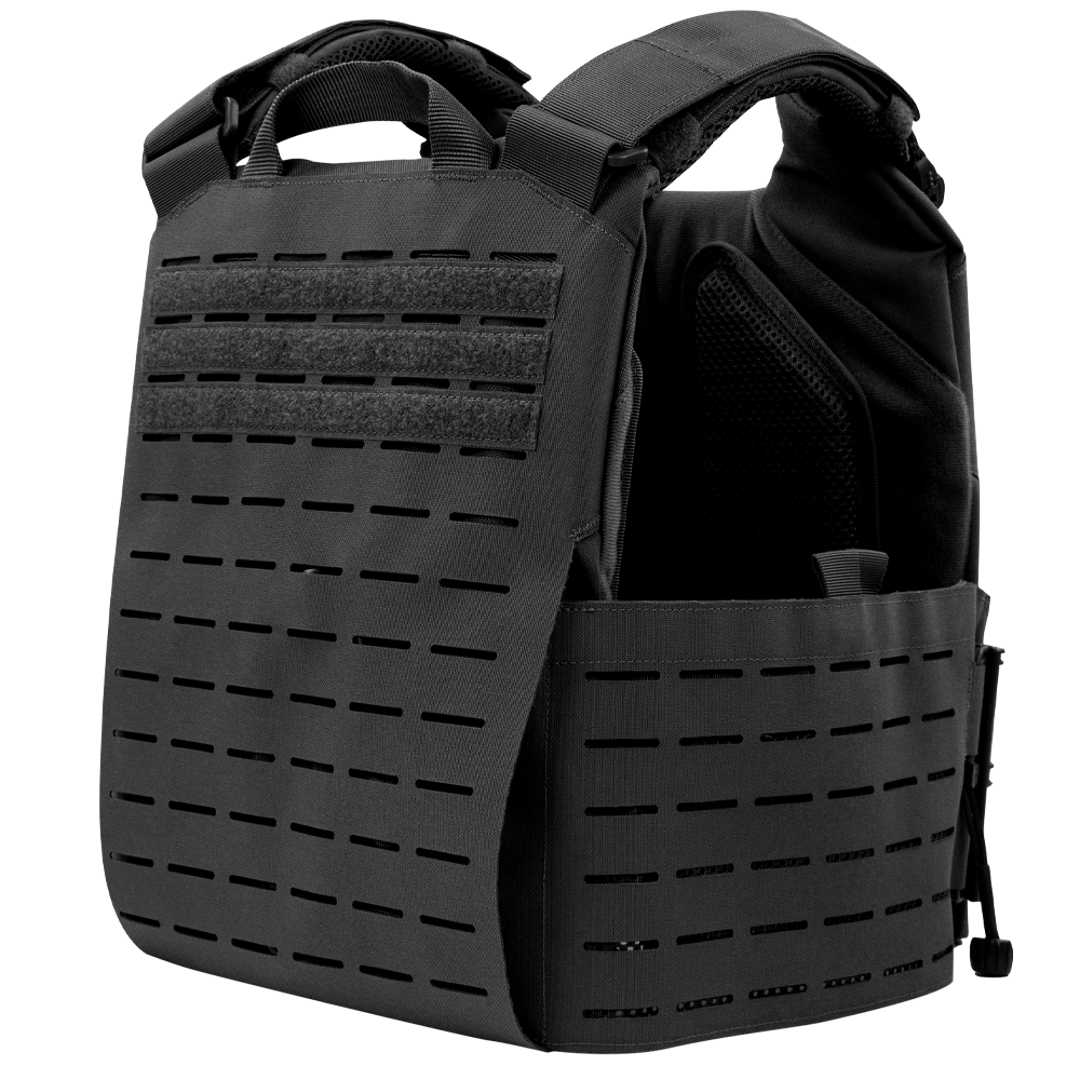 The Condor Vanquish RS Plate Carrier features laser-cut MOLLE webbing and adjustable shoulder straps, shown against a plain white background.