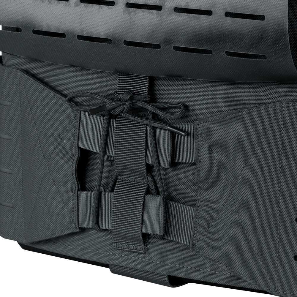 Close-up of the Condor Vanquish RS Plate Carriers front panel with adjustable straps and lacing, offering a secure, customizable fit—ideal for bushcraft or law enforcement applications.