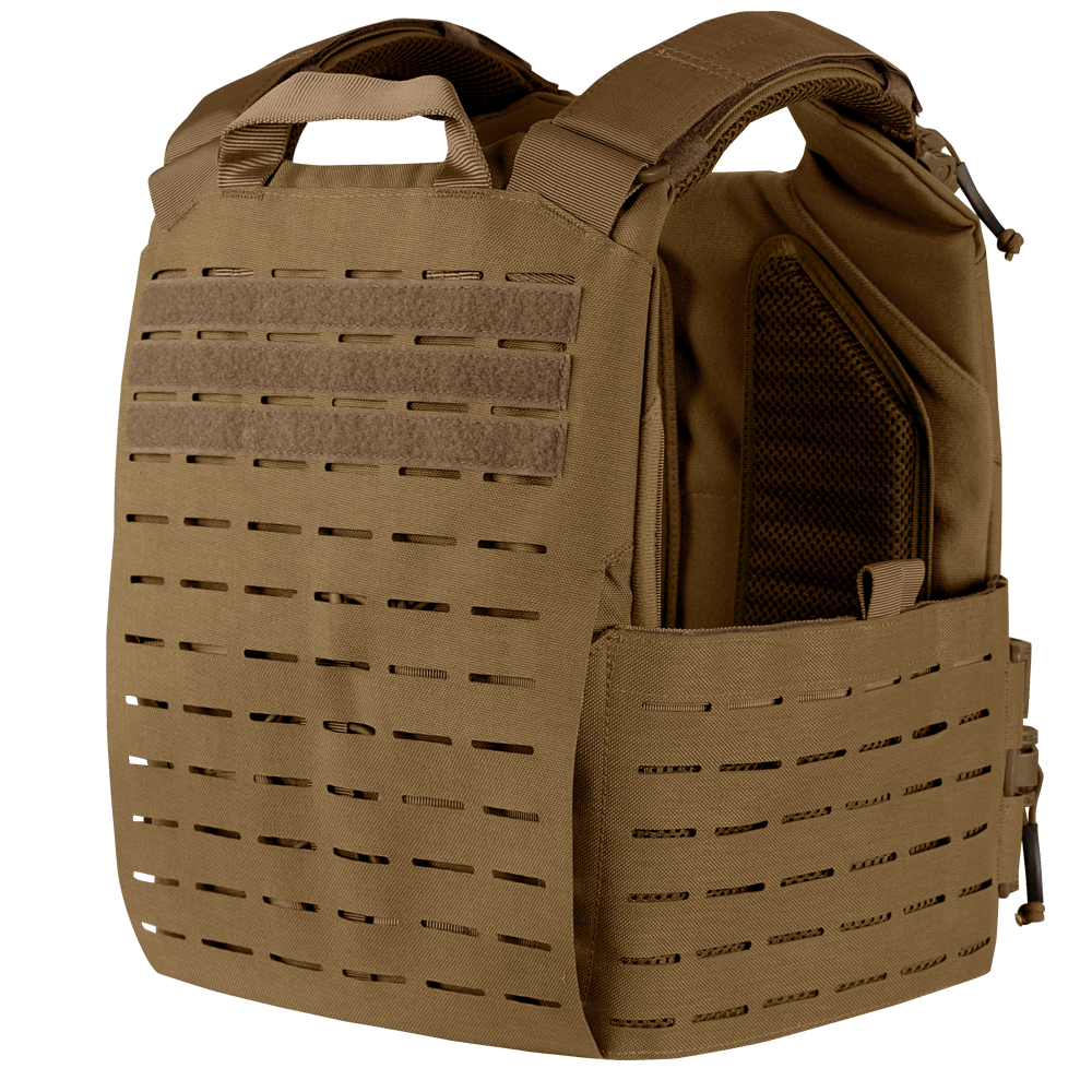 The Condor Vanquish RS Plate Carrier features laser-cut MOLLE panels, padded shoulder straps, and a ventilated mesh lining—perfect for EDC or range days.