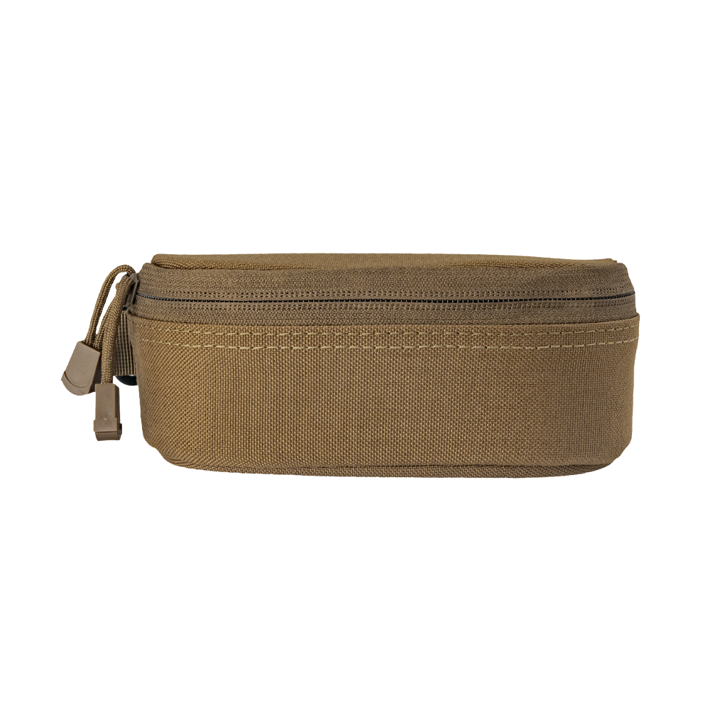 The Condor Sunglasses Case is a small, rectangular, khaki zippered pouch with dual zipper pulls and a fabric handle on one side, displayed against a white background.