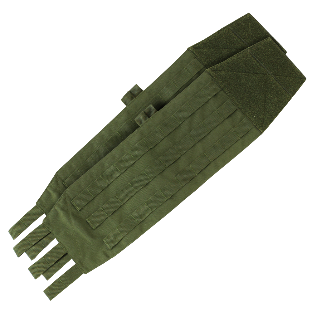 The Condor VAS Modular Cummerbund | SALE is a green tactical MOLLE panel with multiple attachment straps, designed for modular gear setup and accessory mounting.