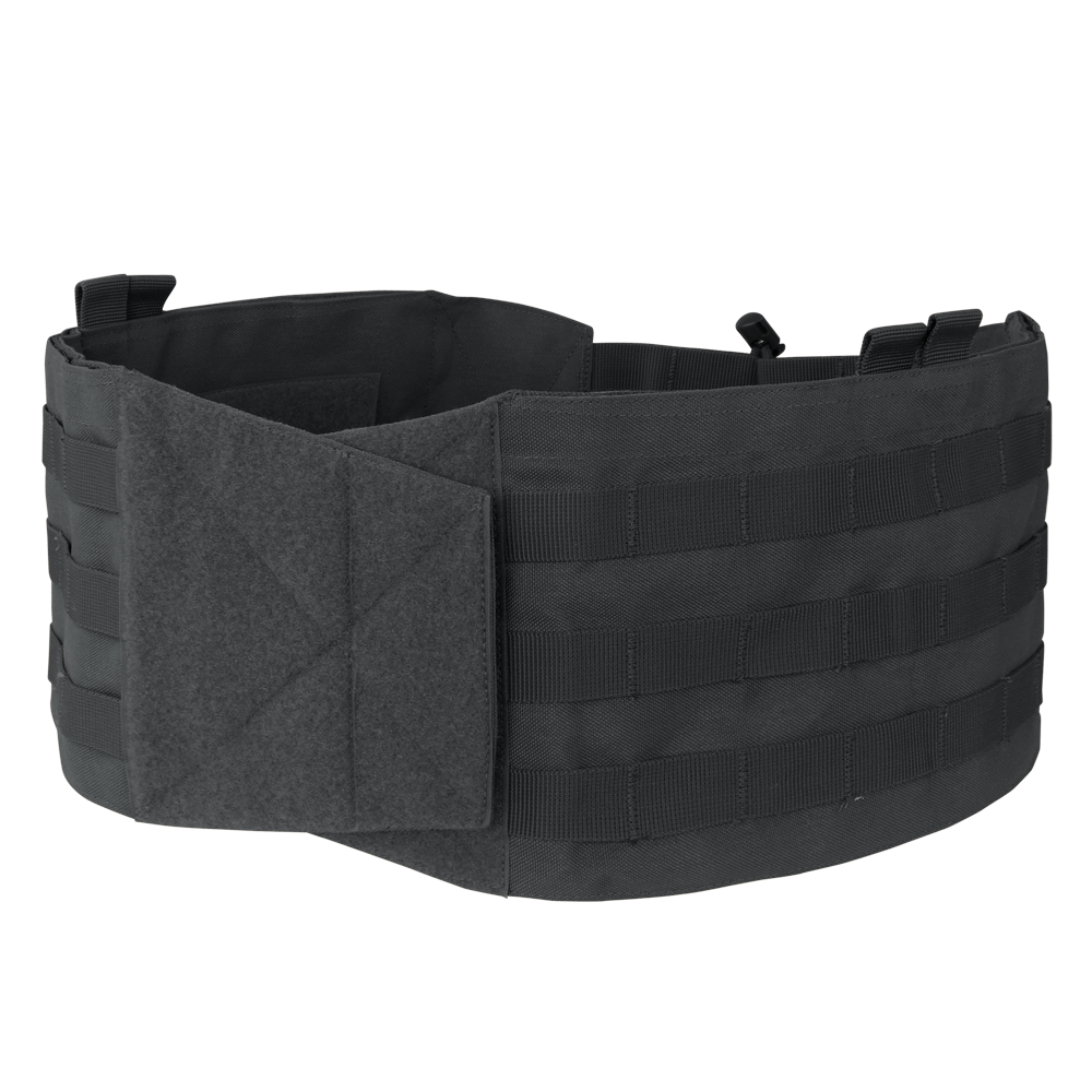 The Condor VAS Modular Cummerbund | SALE features a black design with Velcro closure and multiple horizontal webbing rows for accessory attachment, shown against a plain background.