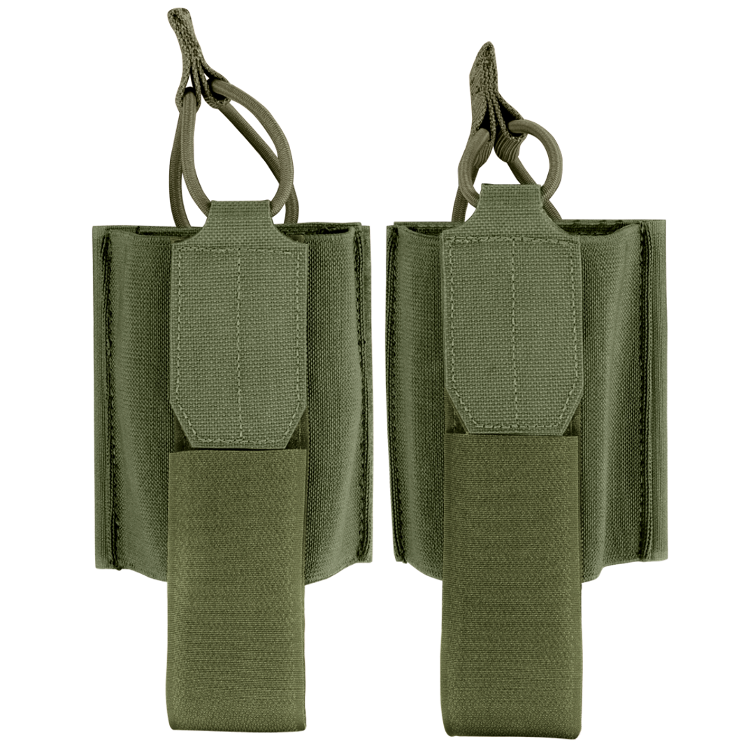 Two Condor VAS Wing Pouches in olive green, featuring elastic holders and pull tabs for small gear or magazines—perfect for EDC or law enforcement—are shown against a white background.