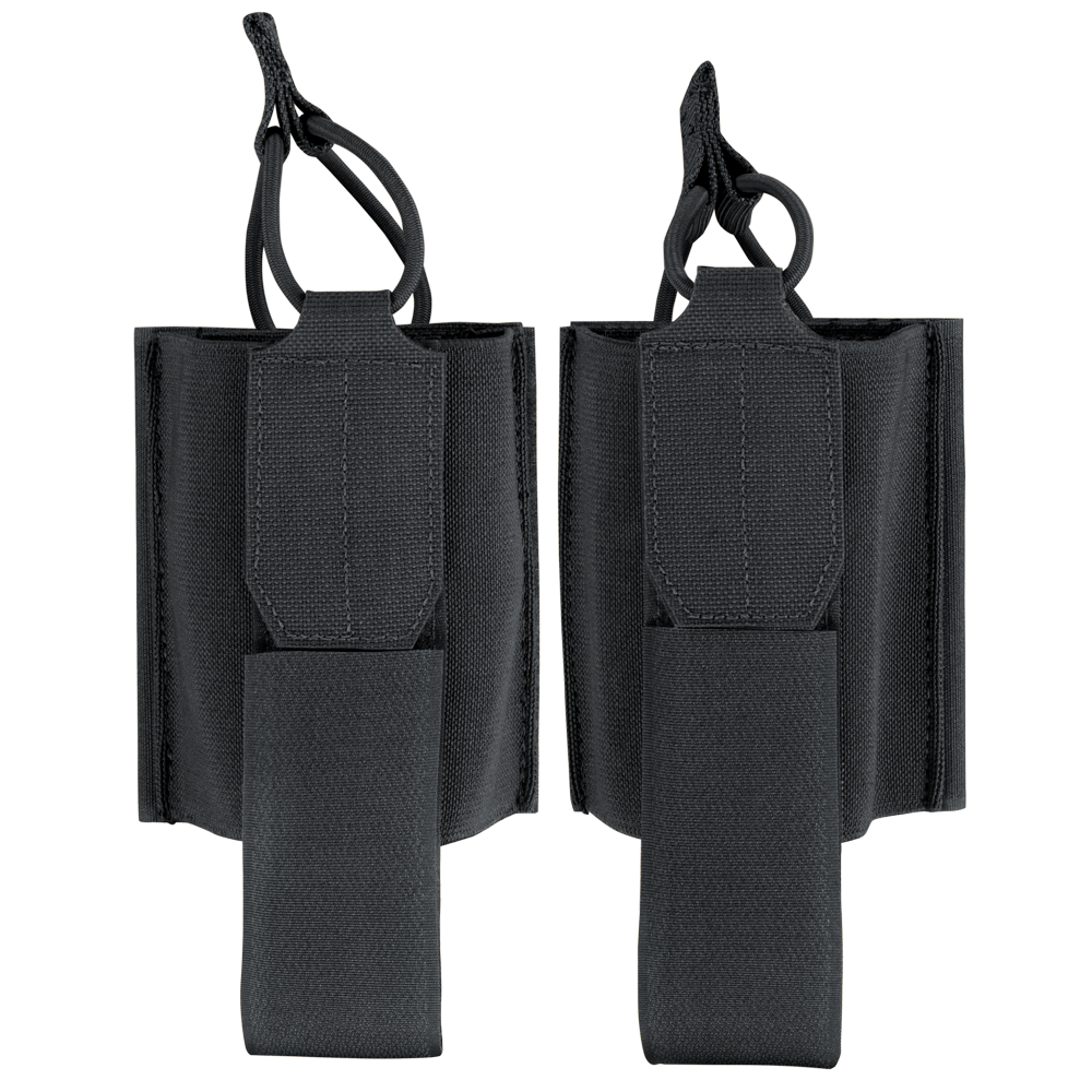 Two Condor VAS Wing Pouches, black nylon with retention straps and vertical belt loops, ideal for law enforcement or military use, shown side by side.