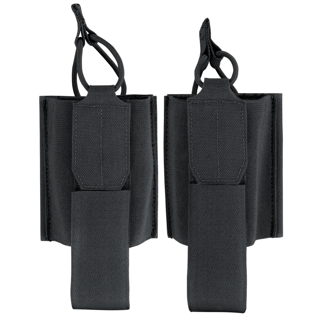 Two Condor VAS Wing Pouches, black nylon with retention straps and vertical belt loops, ideal for law enforcement or military use, shown side by side.