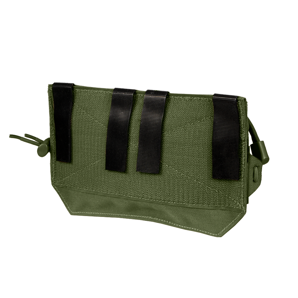 The Condor VA Admin Pouch is a green tactical pouch with three black straps and a zippered closure, designed for easy attachment to gear or bags.