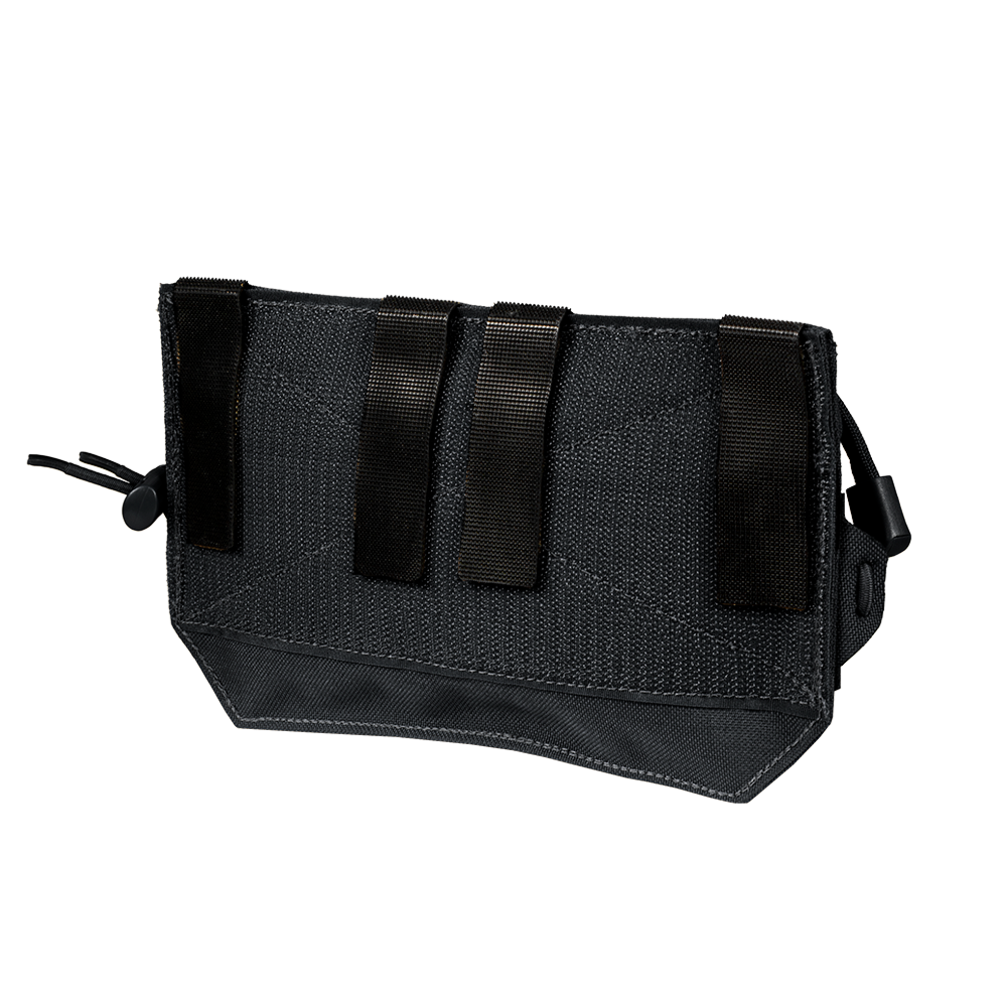 The Condor VA Admin Pouch is a black rectangular pouch featuring three vertical front straps and a side drawstring closure, shown against a white background.