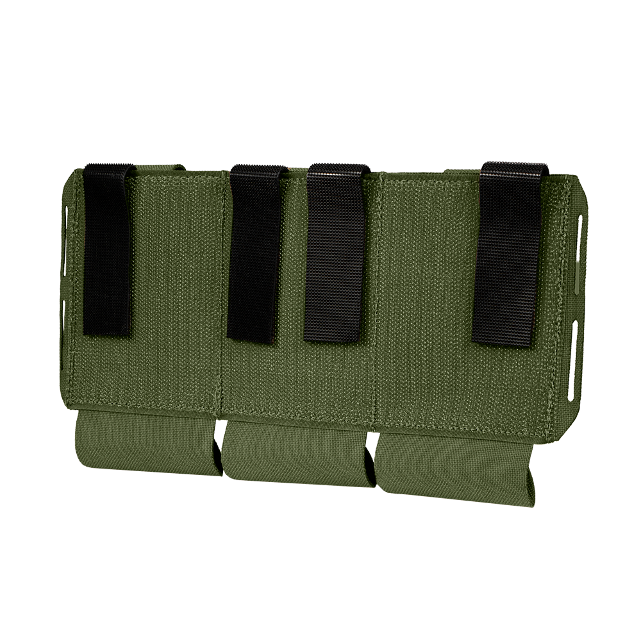 The Condor VAS Flex Placard is an olive green tactical pouch with three compartments and black straps, designed for attachment to gear or vests.