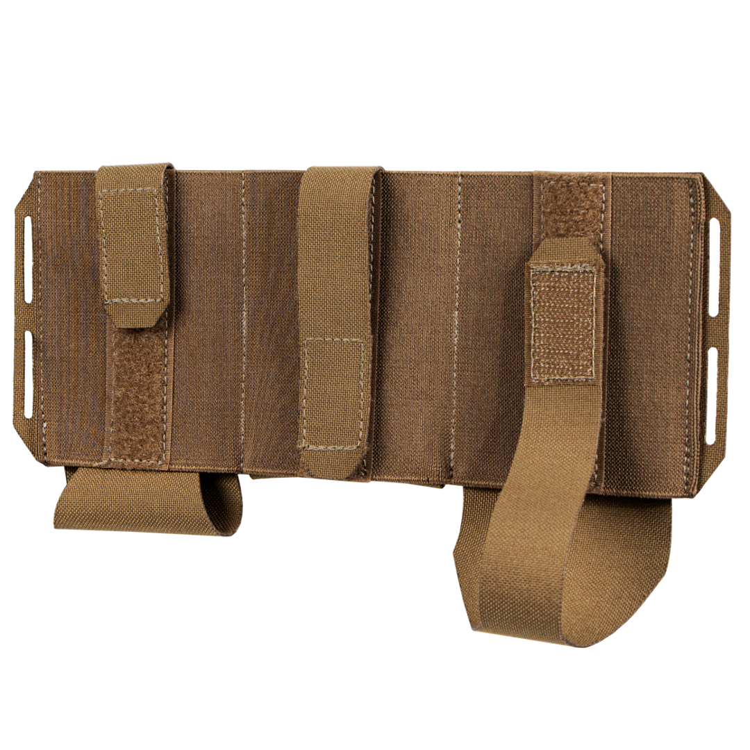 The Condor VAS Flex Placard is a brown tactical MOLLE pouch attachment panel featuring three vertical straps and hook-and-loop closures, shown against a white background.