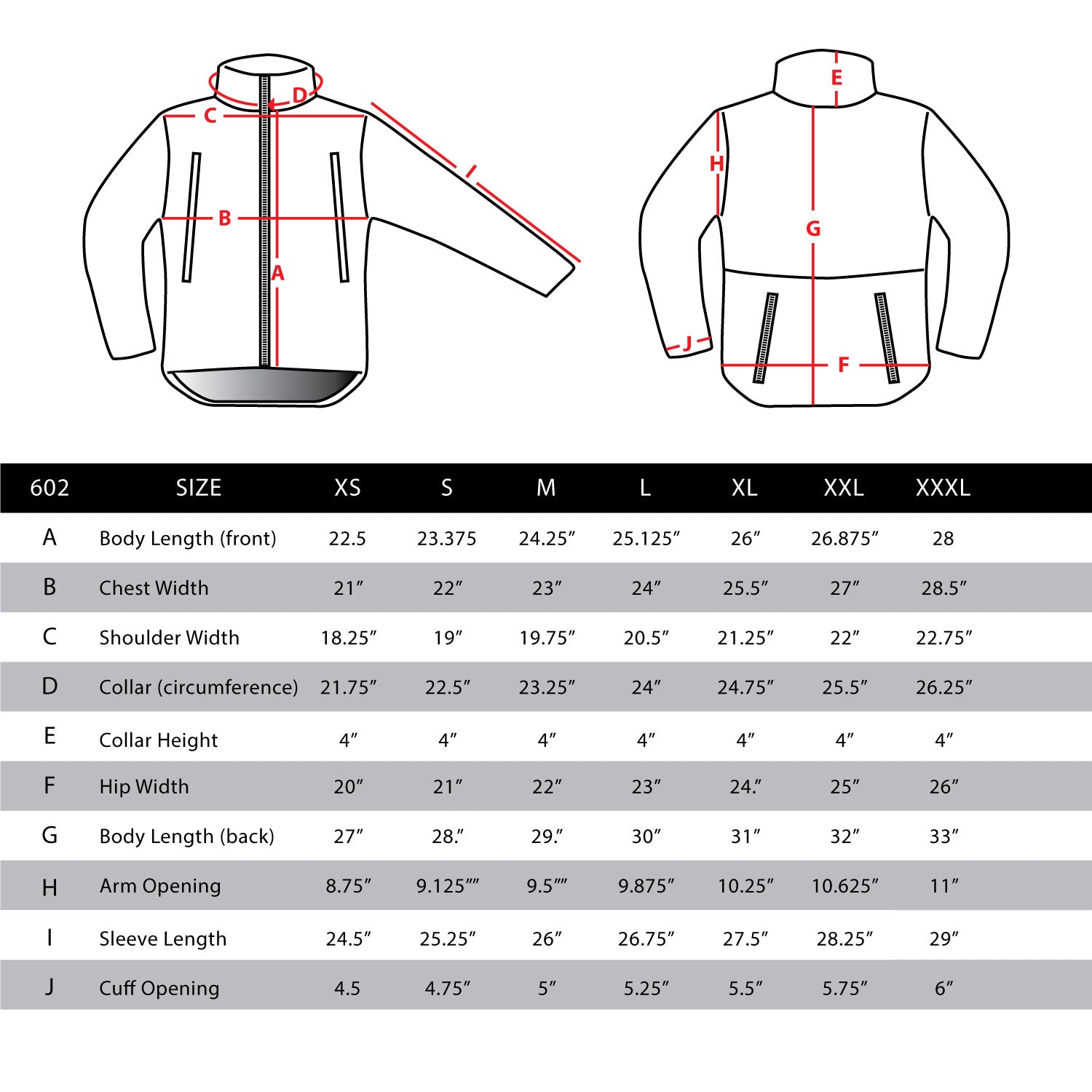 Condor Outdoor Summit Softshell Jacket Size Chart