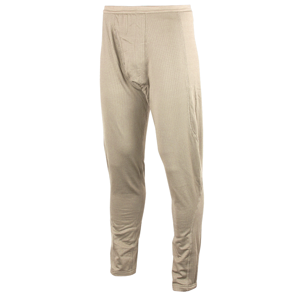 The Condor Base II Mid-Weight Drawer, beige thermal long johns with an elastic waistband, ideal for military or law enforcement personnel, shown on a white background.