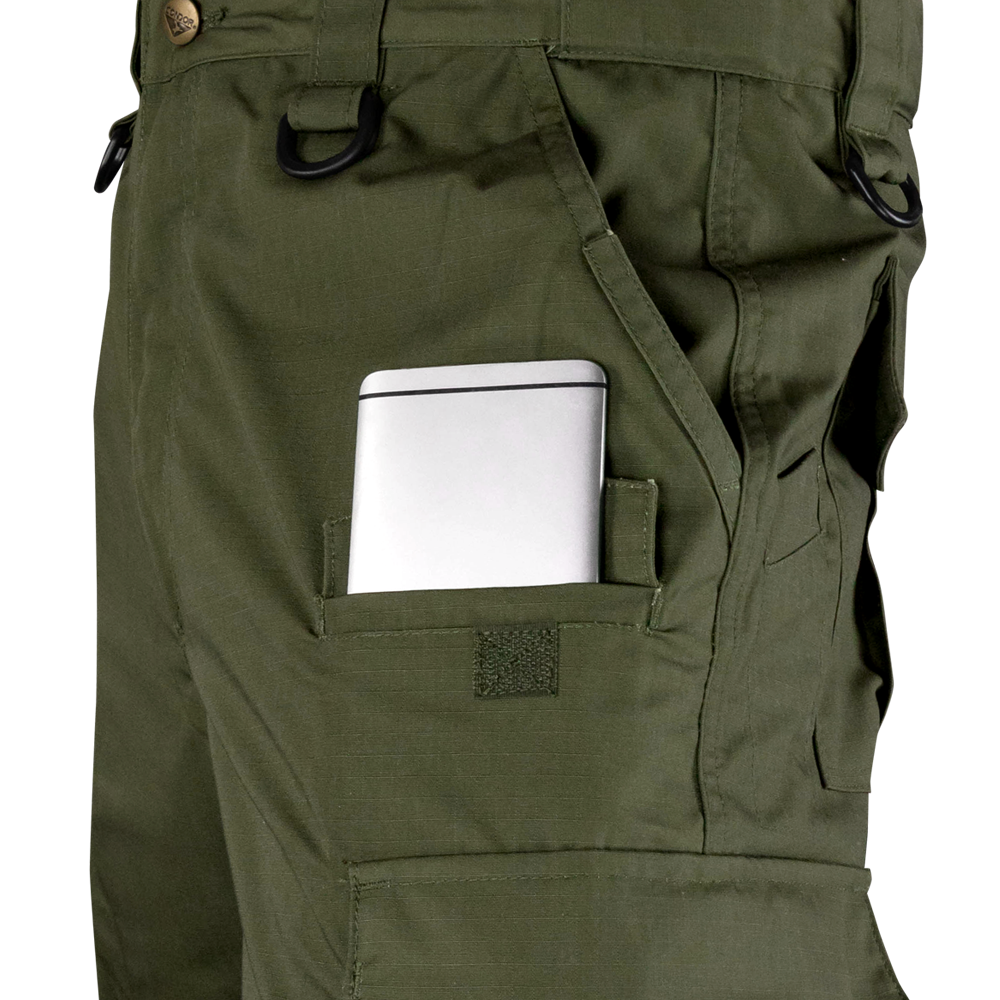 A silver smartphone partially visible in the side pocket of Condor Sentinel Tactical Pants.