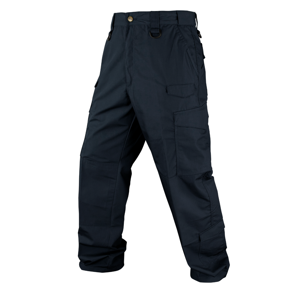 Condor Sentinel Tactical Pants Plus Size in navy blue, featuring multiple pockets, belt loops, and reinforced knees—perfect for bushcraft or first responders—displayed on a white background.