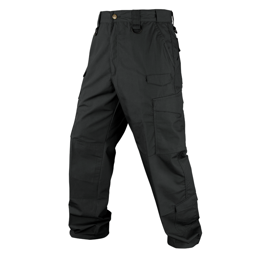 The Condor Sentinel Tactical Pants Plus Size, featuring multiple pockets, belt loops, and a button closure—ideal for military or shooting range use—are displayed against a white background.