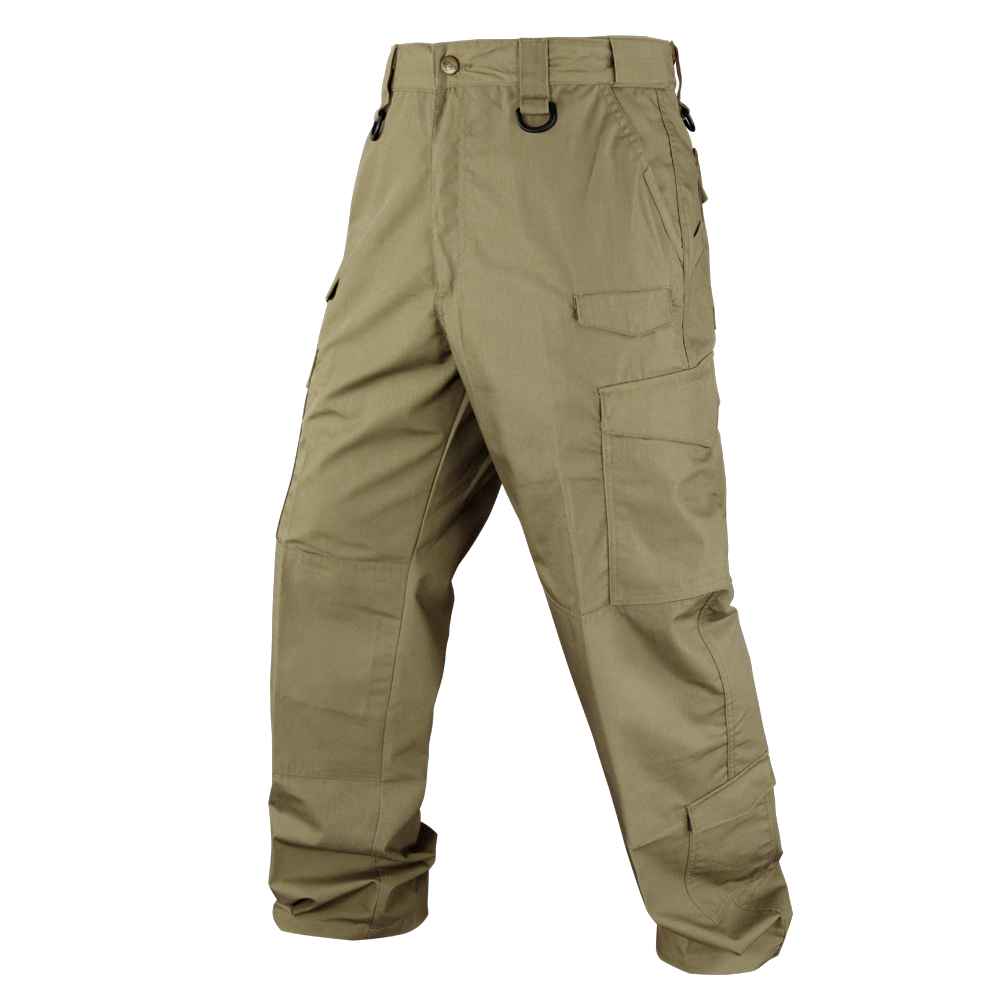 Condor Sentinel Tactical Pants in khaki, featuring multiple pockets and belt loops, displayed on a white background.