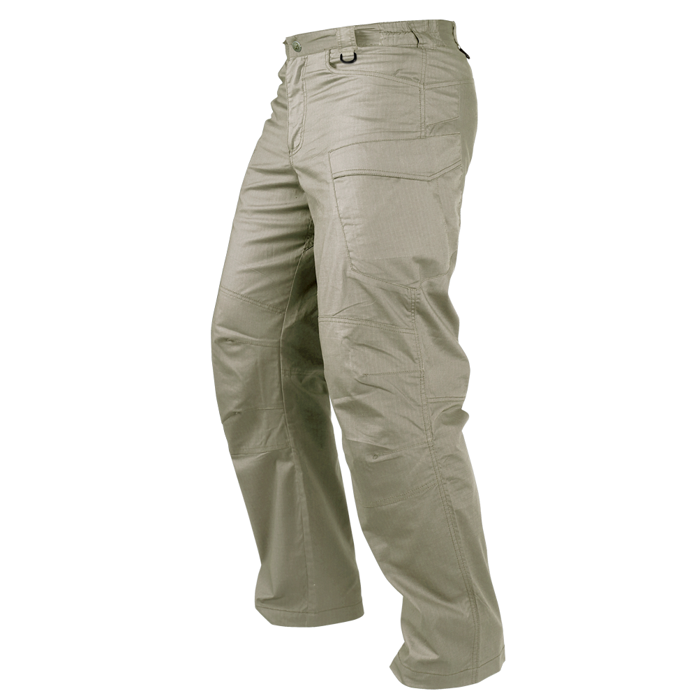 The Condor Stealth Operator Pants, shown from a side angle on a white background, are khaki cargo pants with multiple pockets designed for law enforcement or first responders.