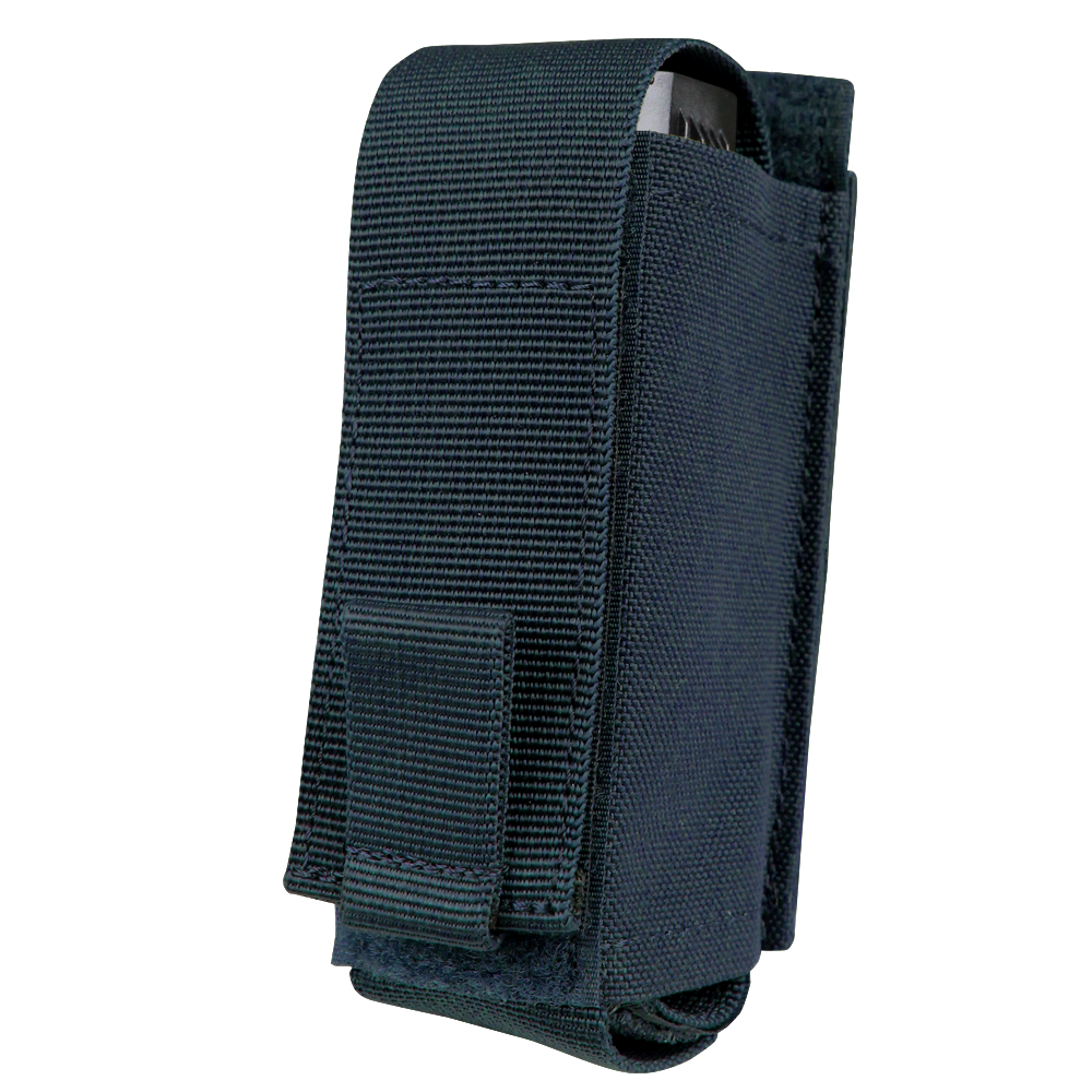 The Condor OC Pouch is a black nylon pouch with a flap cover, partially revealing a metallic object inside.