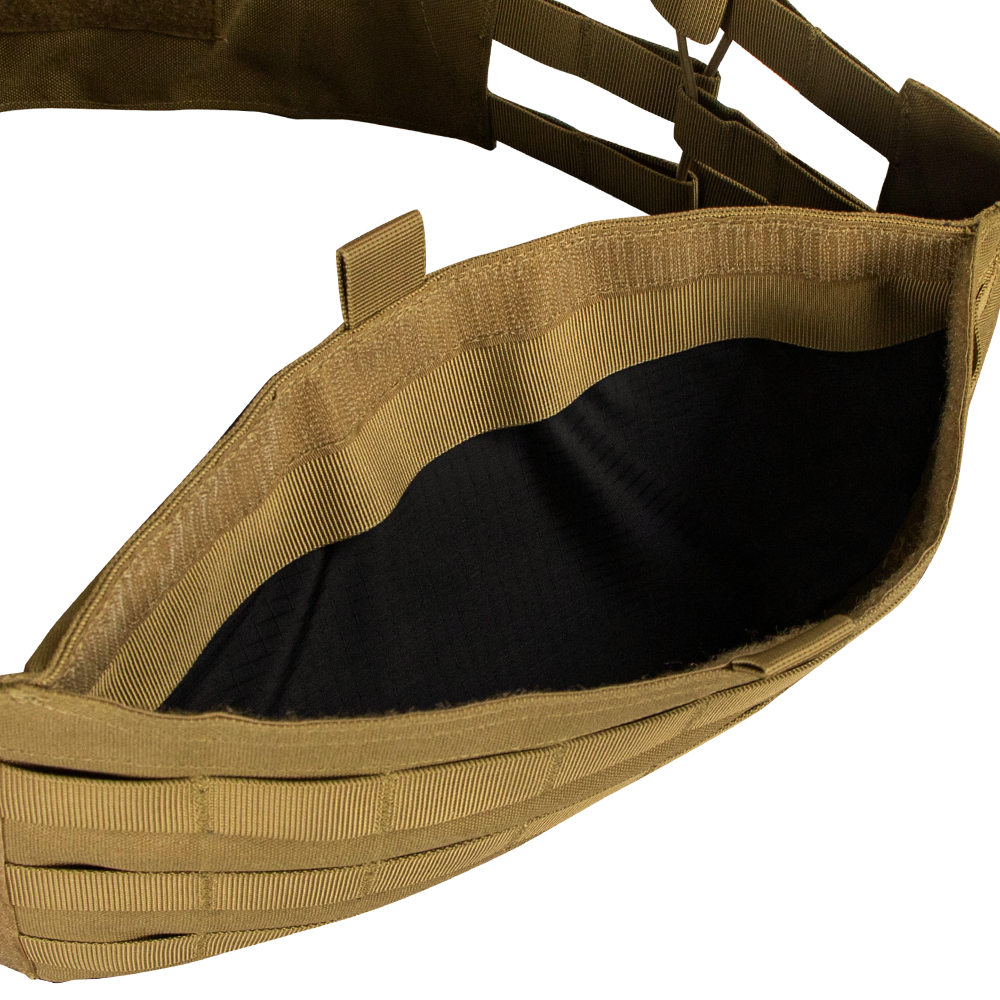 A close-up view of the Condor Modular Operator Plate Carrier Gen II in MultiCam Black, highlighting its open top, spacious interior, and exterior MOLLE webbing—ideal for EDC or military applications.