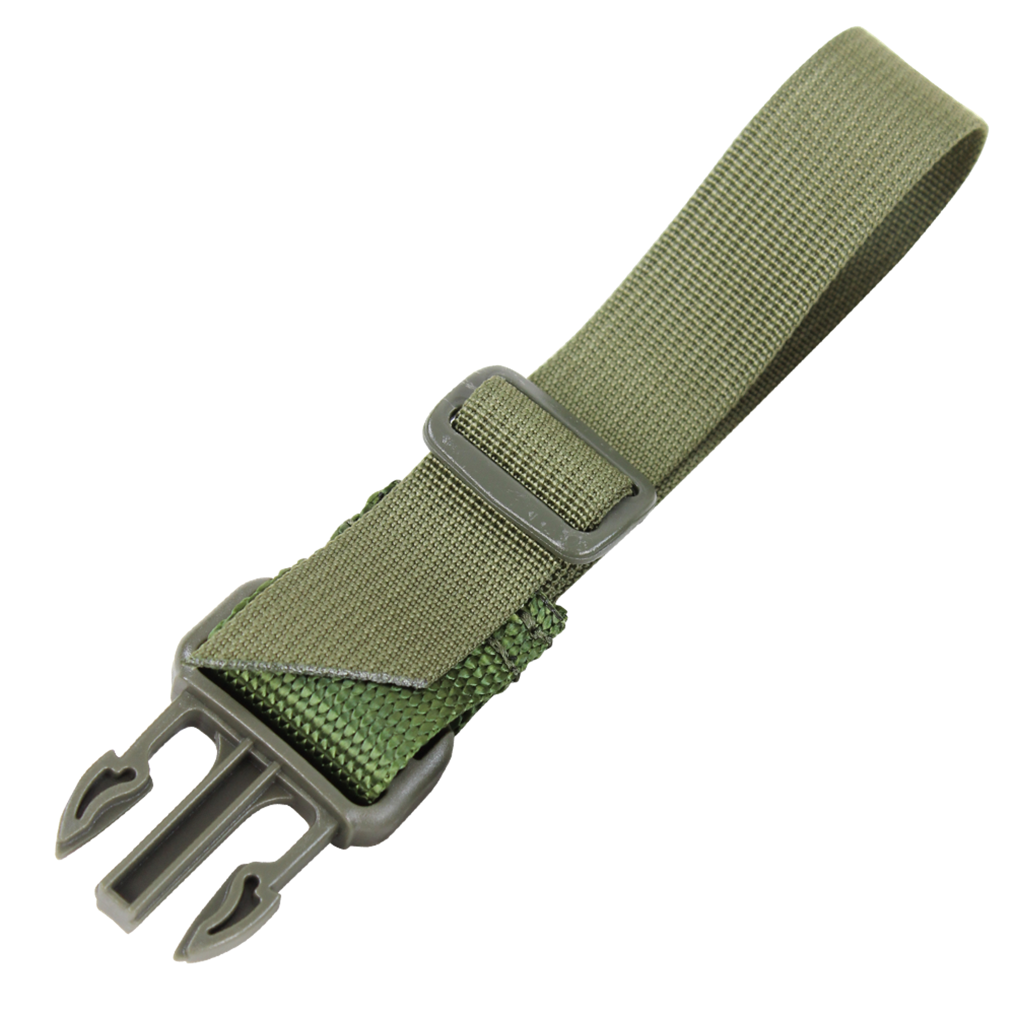 The Condor Speedy 2-Point Sling features an olive green nylon strap with a plastic adjustable buckle and a quick-release clasp, shown isolated on a white background.