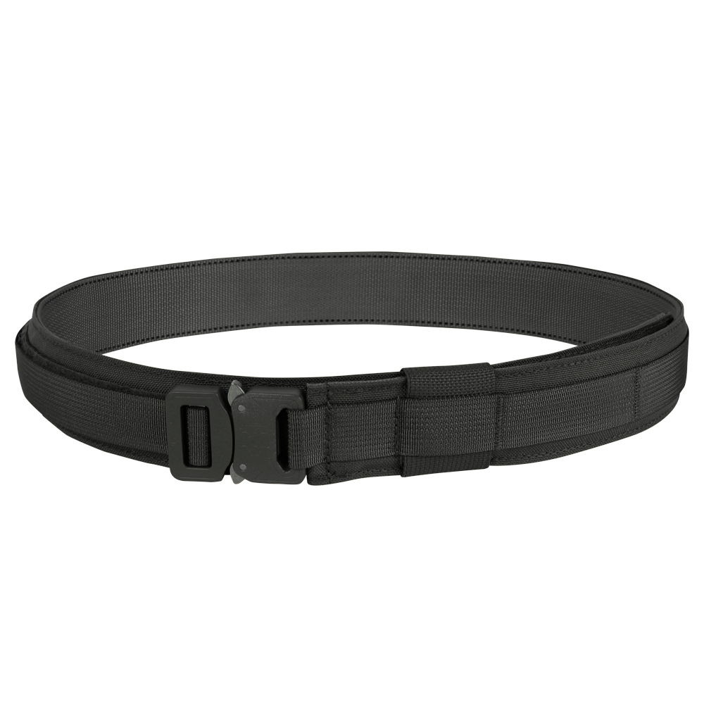 The Condor Cobra Gun Belt is a black tactical belt featuring a sturdy buckle, engineered for durability and reliable support.