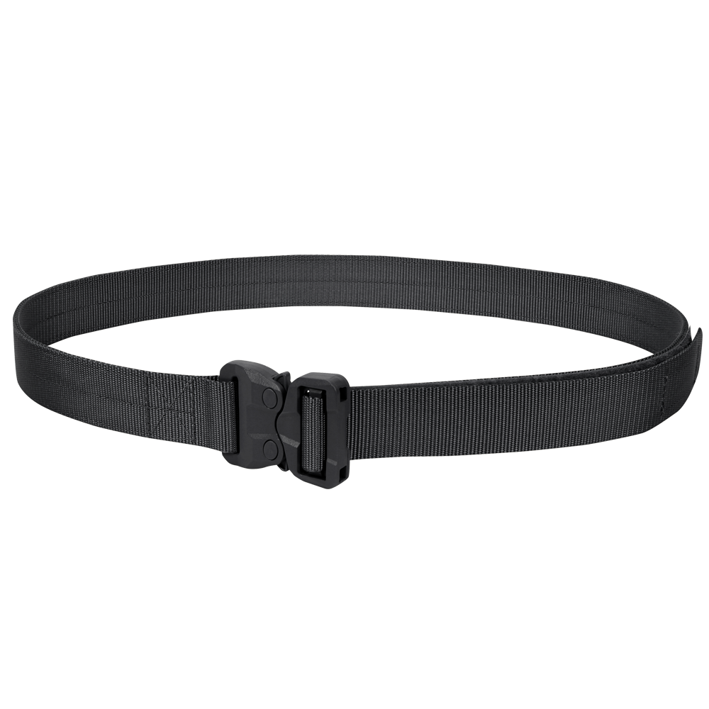 The Condor GT Cobra Belt, shown closed in a circle against a white background, features durable black nylon and a quick-release buckle—perfect for law enforcement or bushcraft users seeking reliable performance.
