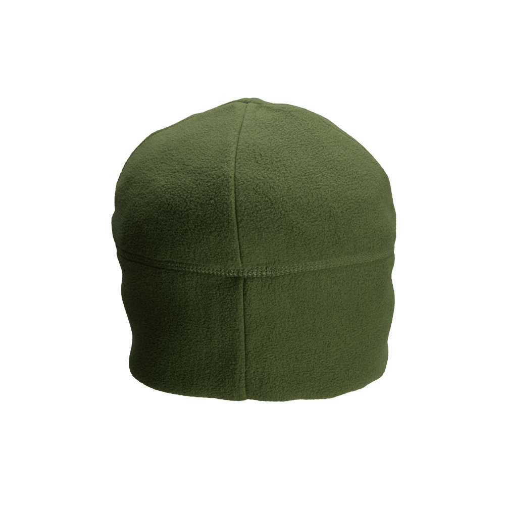 The Condor Watch Cap in olive green fleece is displayed from the back on a plain white background.